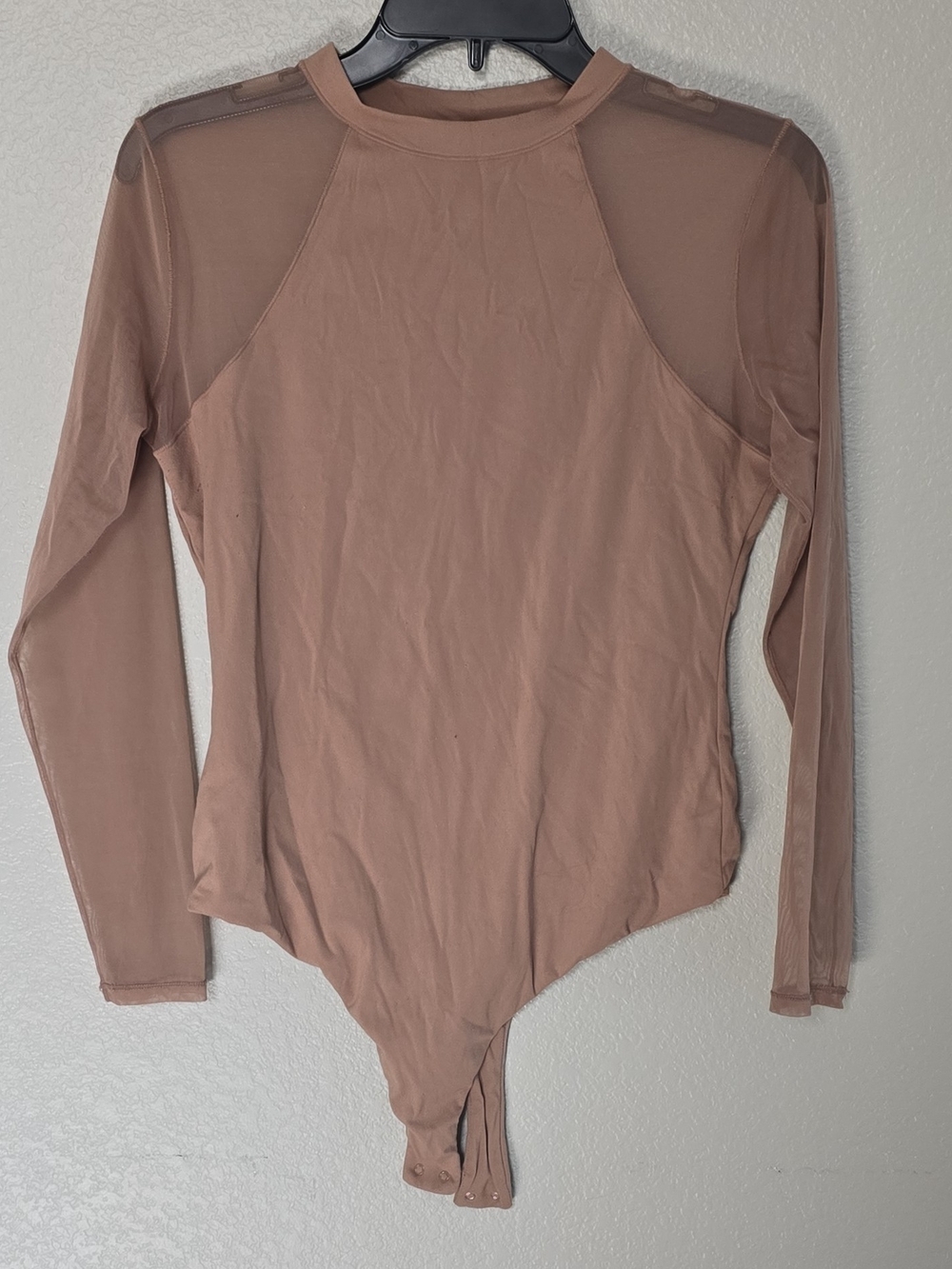 Sheer-Panel Long Sleeve Bodysuit in Mauve Blush
